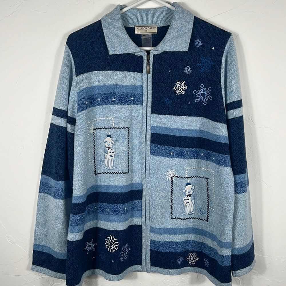 🎄☃️ ALLISON DALEY II Knit Full Zip Sweater - Embroidered Puppy Dogs - 2XL - EUC